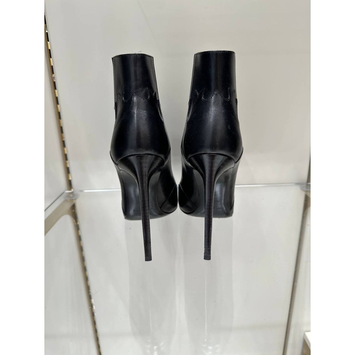 Saint Laurent Black Leather Peep-Toe Western Ankle Boots Sz.37 Pre-owned