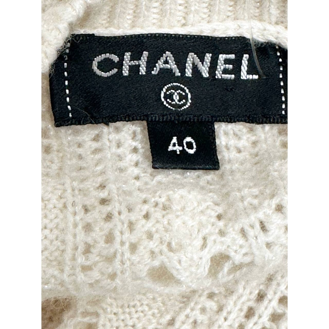 Elegant Chanel Knit Cream Wool Blend Dress Sz.40 Pre-owned
