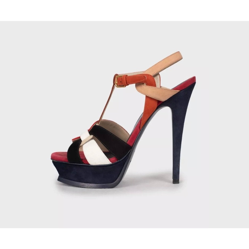 Saint Laurent Two-Tone Suede Sandals - Size 38 pre-owned