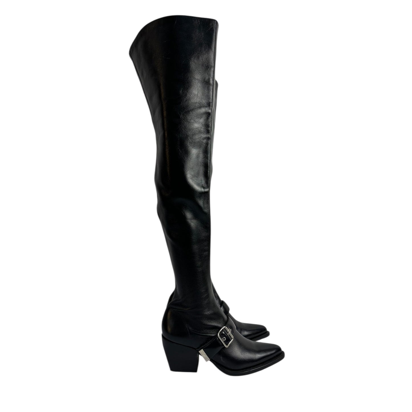 Chloe Leather Over-the Knee Buckle Block Heel Boots  Sz.36.5 Pre-owned