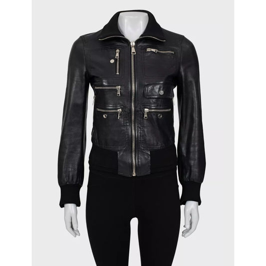 Dolce & Gabbana Black Leather Jacket - IT38 / XS pre-owned