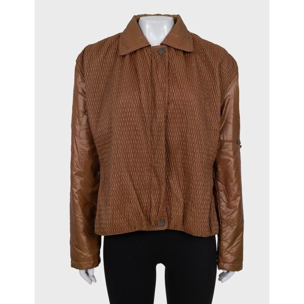 Roberto Cavalli Quilted Brown Zip-Up Jacket Sz.44 Pre-owned