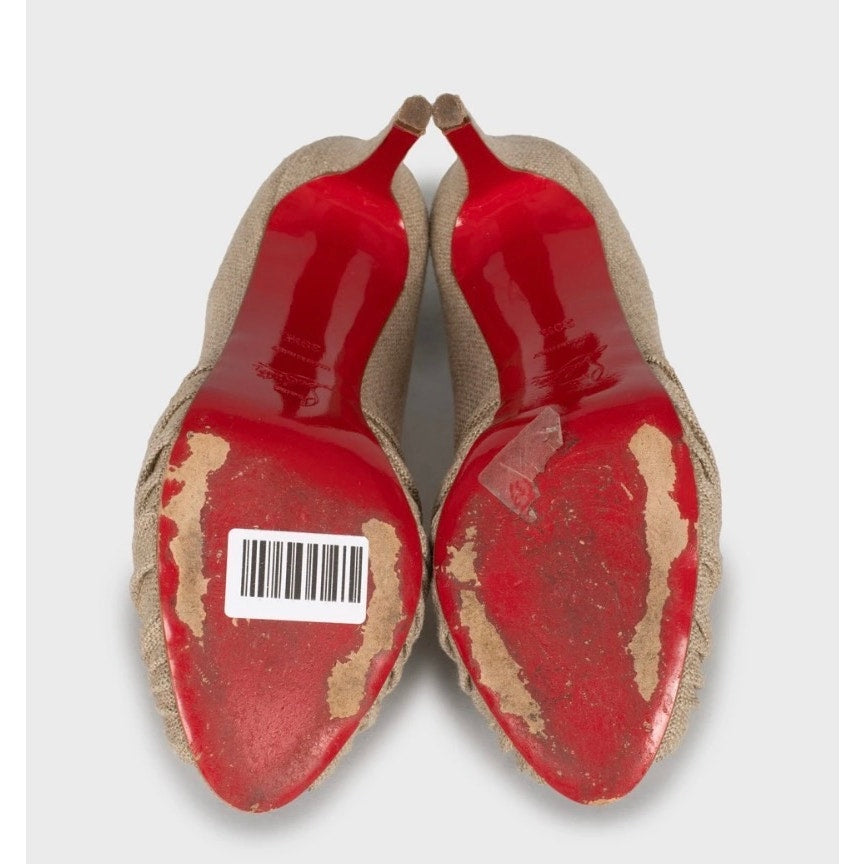 Christian Louboutin Beige Textile Open Toe Pumps 39.5 pre-owned