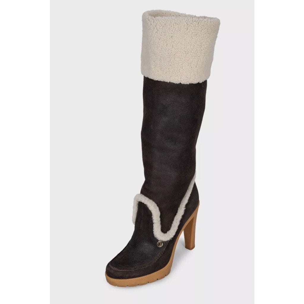 Dior Polaire Chocolate Suede Shearling Boots - Size 40 pre-owned