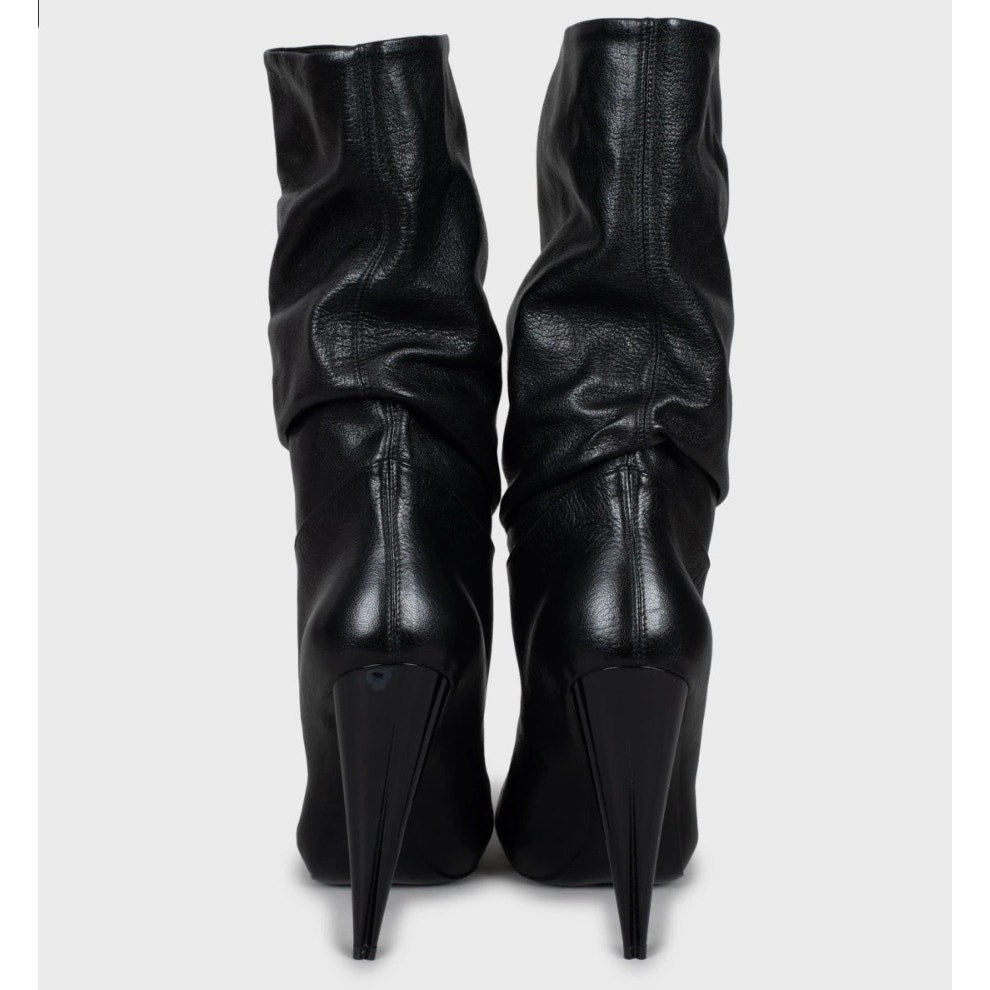 NWOB Alexander McQueen Black Leather Open-Toe Boots Sz.37 Pre-owned