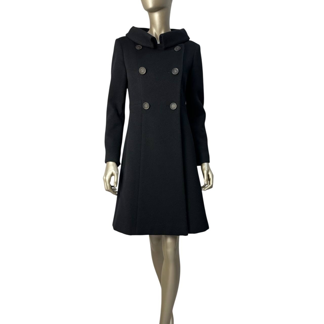 Chanel 2012 Black Wool Double Breasted Coat Sz.38 Pre-owned