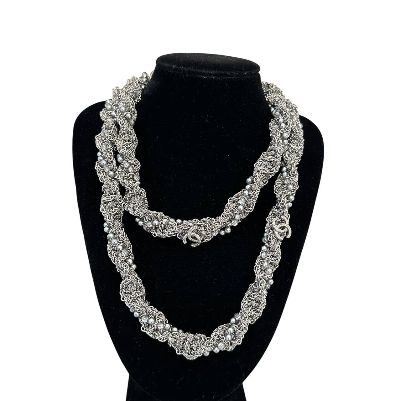 Chanel Multi-Layer Silver Tone Chain Necklace A18 Pre-owned