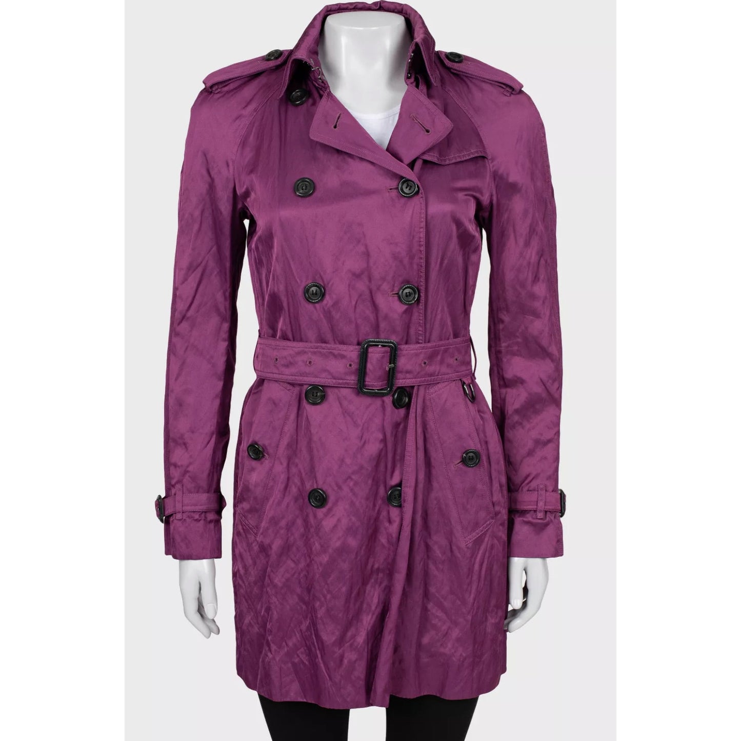 Burberry Purple Double-Breasted Trench Coat - Size 42/M Pre-owned