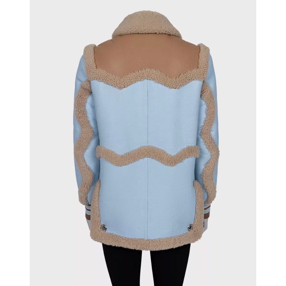 Burberry Blue Sheepskin Leather Coat UK4 XXS Pre-owned