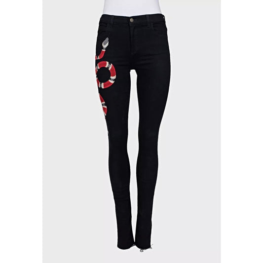 Gucci Women's Black Embroidered Snake Skinny Jeans  W26 Pre-owned