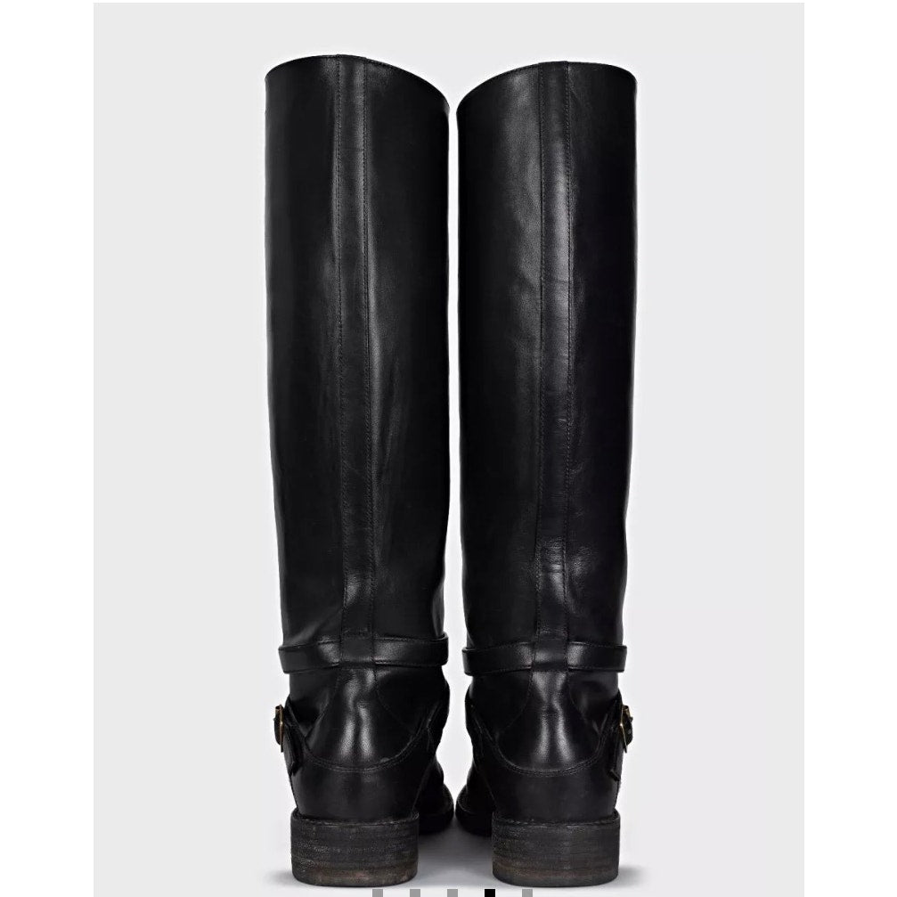 Saint Laurent Black Leather Knee High Boots Size 39 Pre-owned
