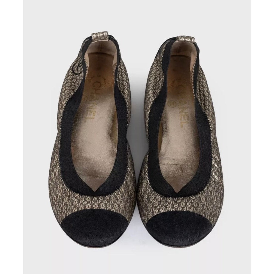 Chanel Quilted Gold Leather Ballerina Flats - Size 39.5 pre-owned