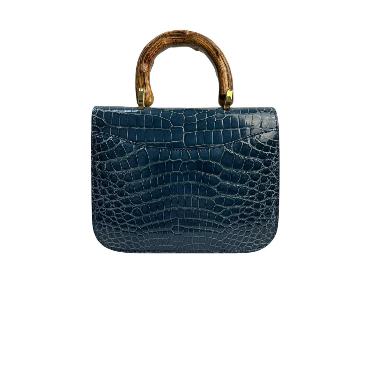 Mauro Volponi Blue Crocodile Leather Top-Handle Bag Pre-owned