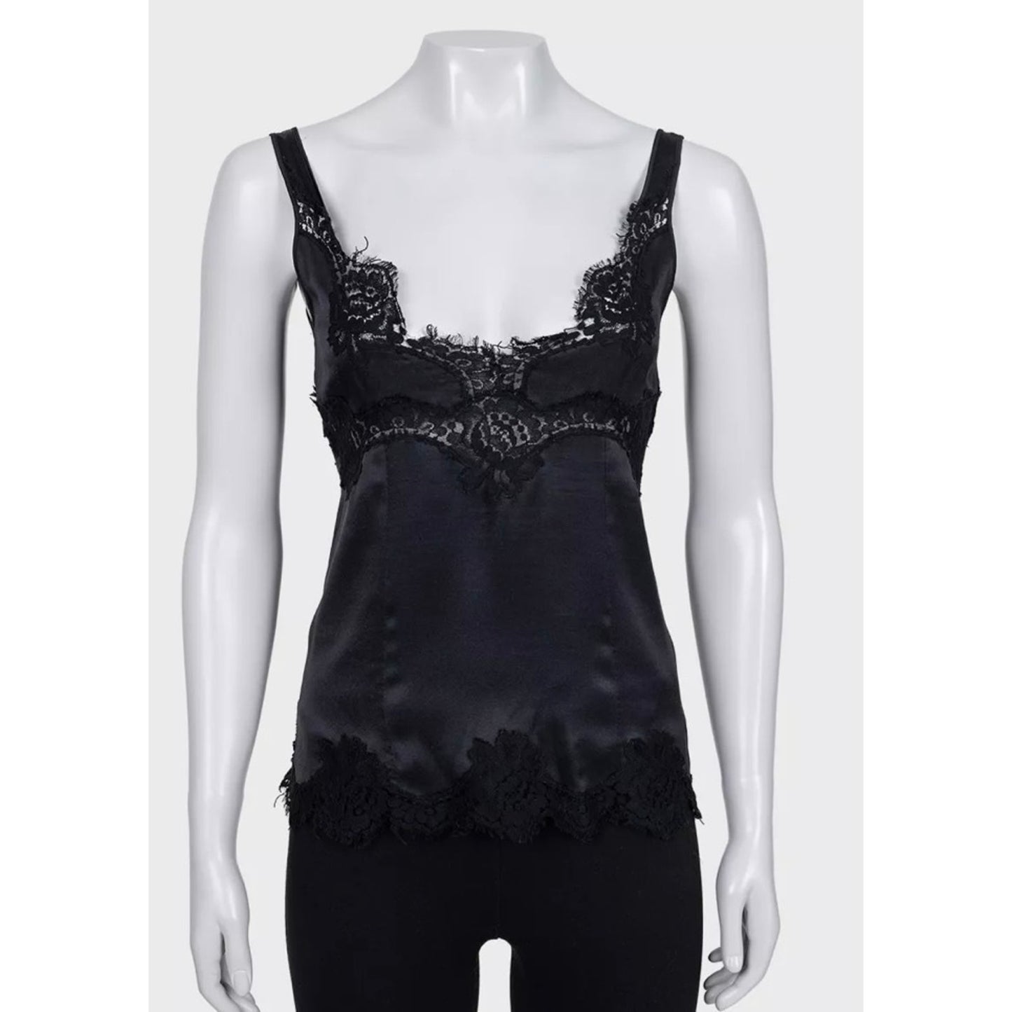 Dolce & Gabbana Black Lace Trim Fitted Tank Top IT 40 Pre-owned