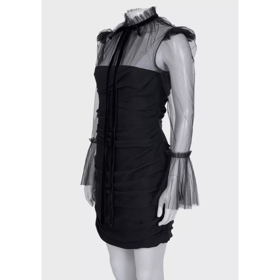 Khaite Black Silk Cocktail Dress with Sheer Sleeves XS pre-owned