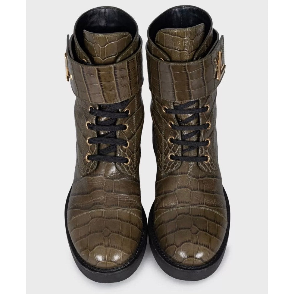 Louis Vuitton Crocodile Print Lambskin Leather Boots - Size 38 pre-owned