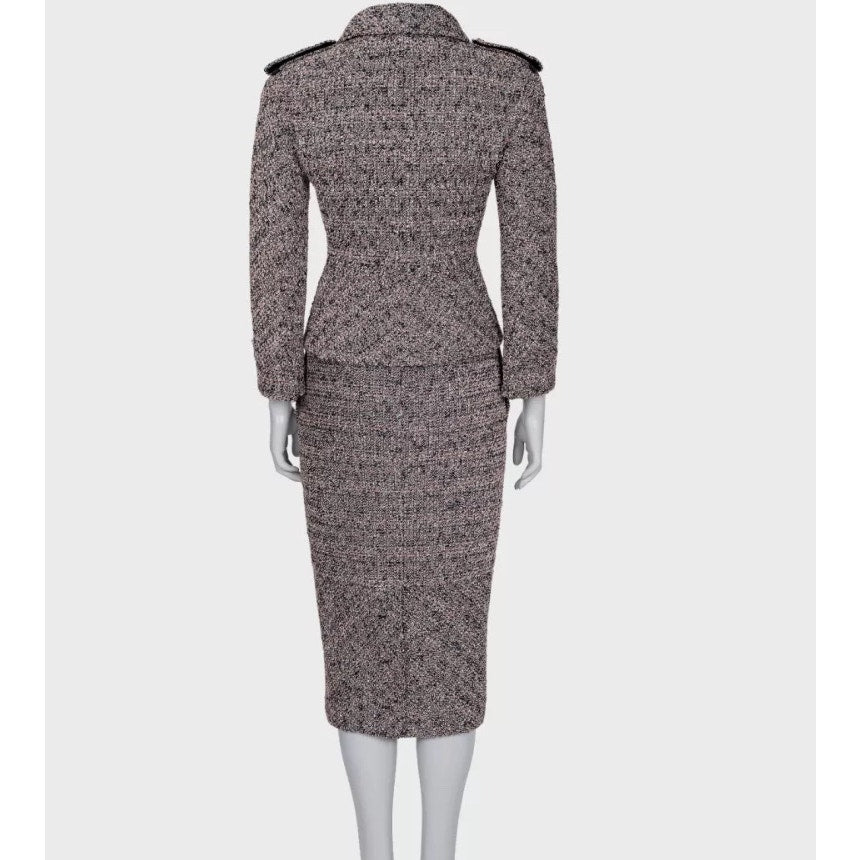 Chanel 2016 Pink Black & Silver Bouclé Wool Skirt Jacket Suit FR34 Pre-owned