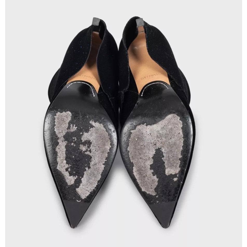 Balmain Blue Sequin Pointed Toe Stiletto Boots Sz.37 Pre-owned