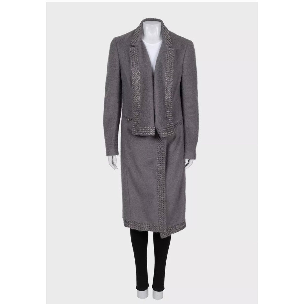 Roberto Cavalli Grey Straight-Cut Coat, Size 42 Pre-owned