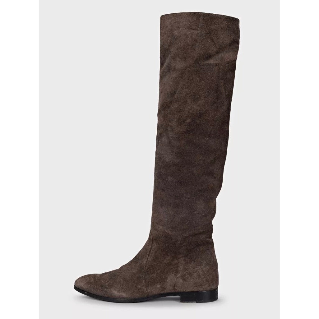 Prada Brown Suede Pointed Toe Zip Boots EU 38 Pre-owned