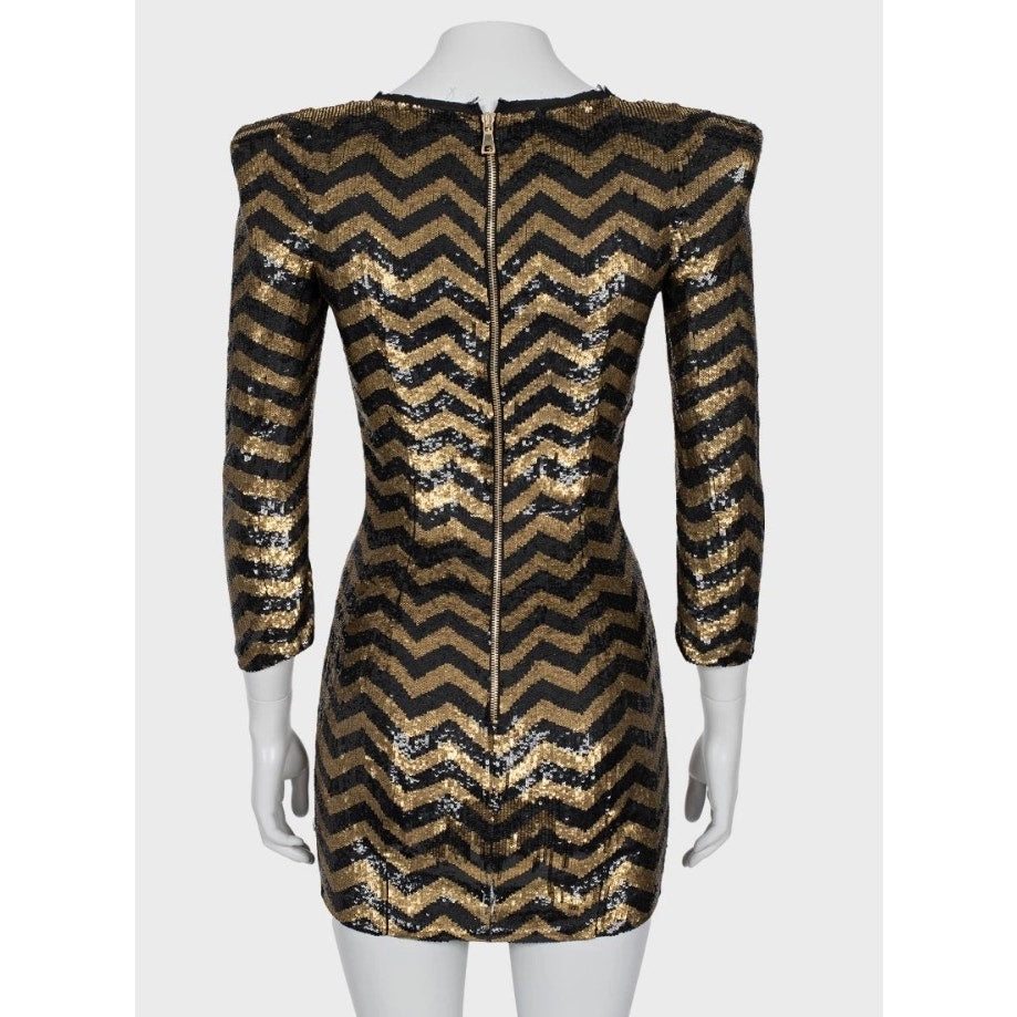Balmain Striped Sequin Silk Mini Dress - Size S pre-owned