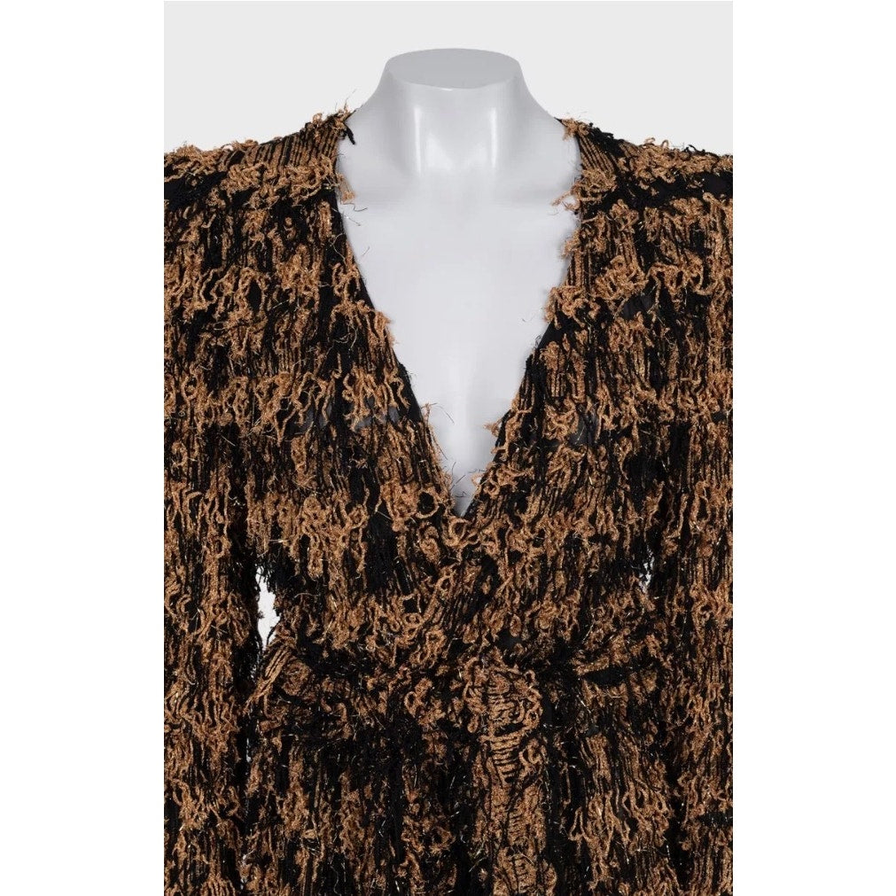 Balmain Long Black Cardigan with Luxurious Gold Fringe Sz.38 pre-owned