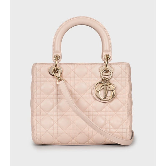 Lady Dior Medium Pink Leather Handbag Pre-owned