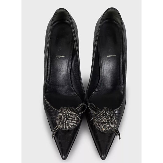 Prada Black Leather Pointed-Toe Pumps, Size 40.5 Pre-owned