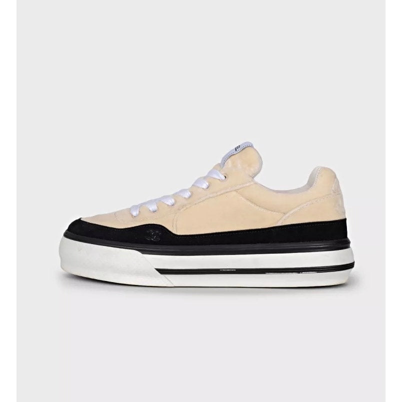 Chanel Beige Velvet Lace-Up Sneakers - Size 41 Pre-owned