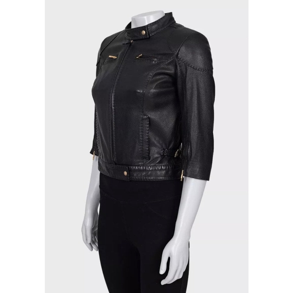 Fendi Black Leather Cropped Sleeve Jacket sz.40 pre-owned