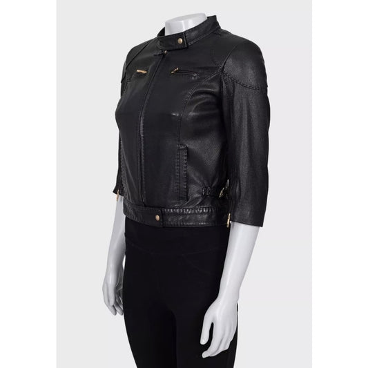 Fendi Black Leather Cropped Sleeve Jacket sz.40 pre-owned