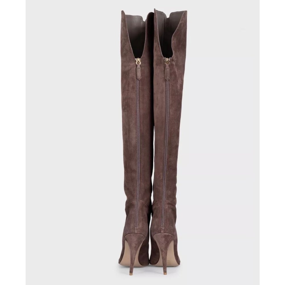 Valentino Brown Suede Over-the-Knee Boots Studded Gold Hardware EU 40 Pre-owned