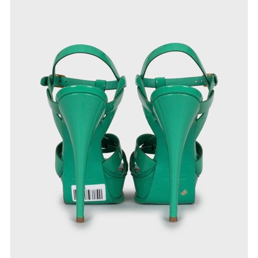 Saint Laurent Green Leather Platform Sandals Sz.38.5 pre-owned