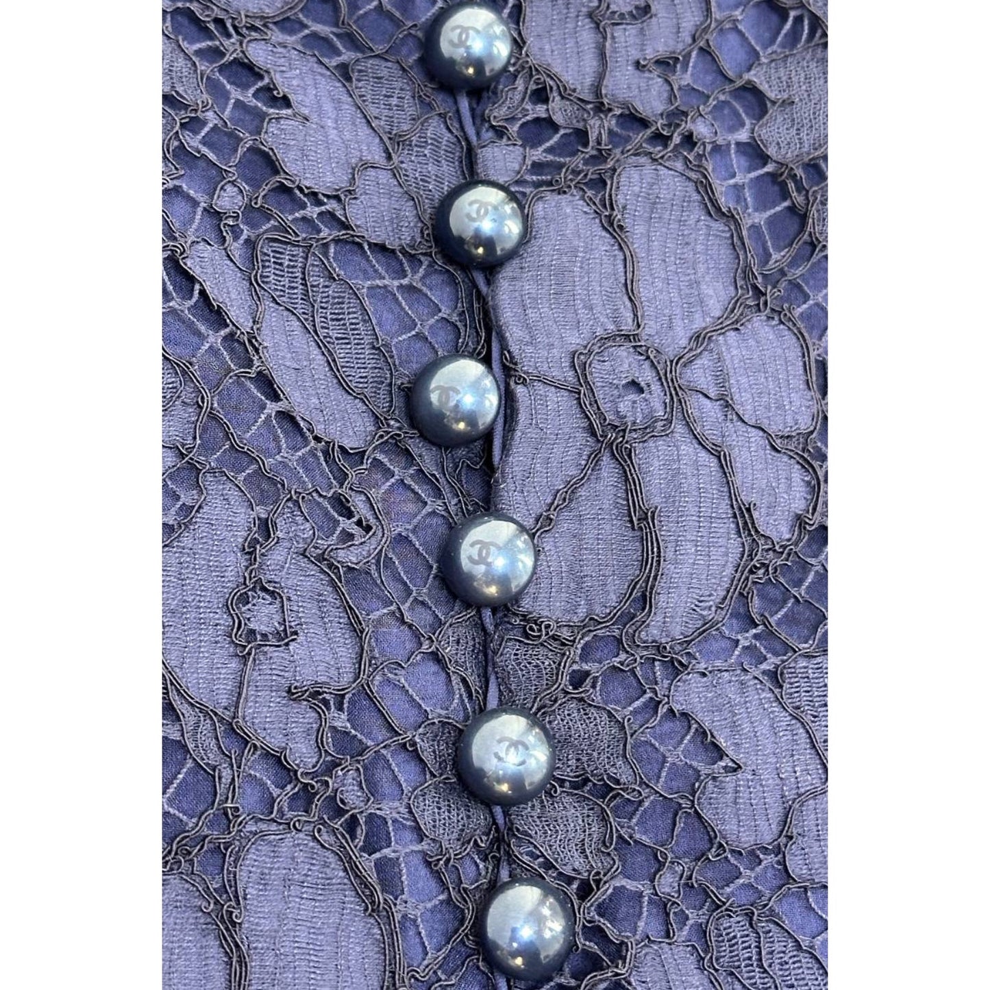 Chanel Blue Floral Lace Caraco CC Logo Buttons Tank Top Sz.38 Pre-owned