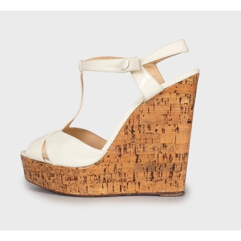 Christian Louboutin White Leather Wedge Sandals Sz.40 Pre-owned