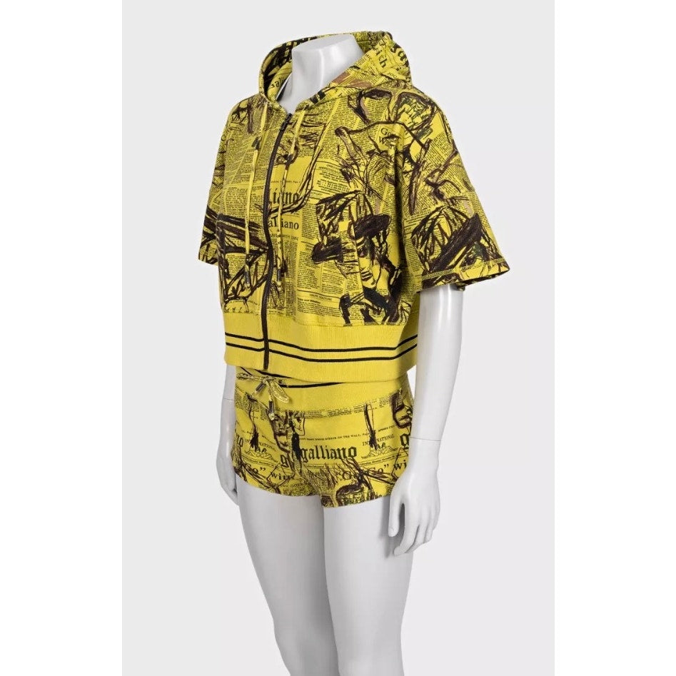 Galliano Vintage Yellow Printed Shorts Suit Set S Pre-owned