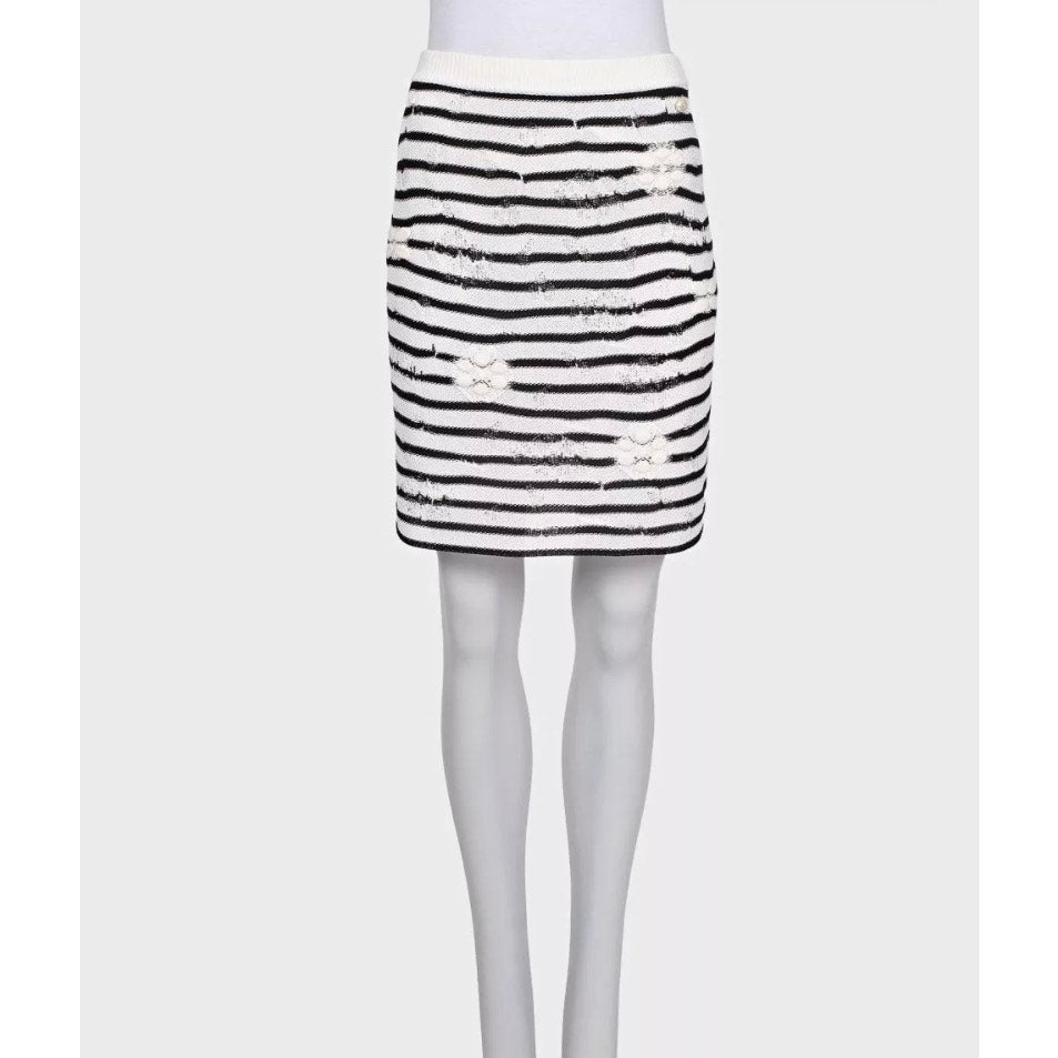 Chanel Black & White Striped Embroidered Suit Sz.36 Pre-owned
