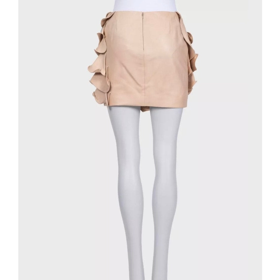 Valentino Beige Leather & Silk Mini Skirt Size M Pre-owned
