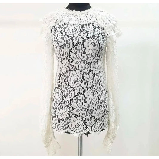Chanel White Floral Lace Blouse Sz.36 Pre-owned