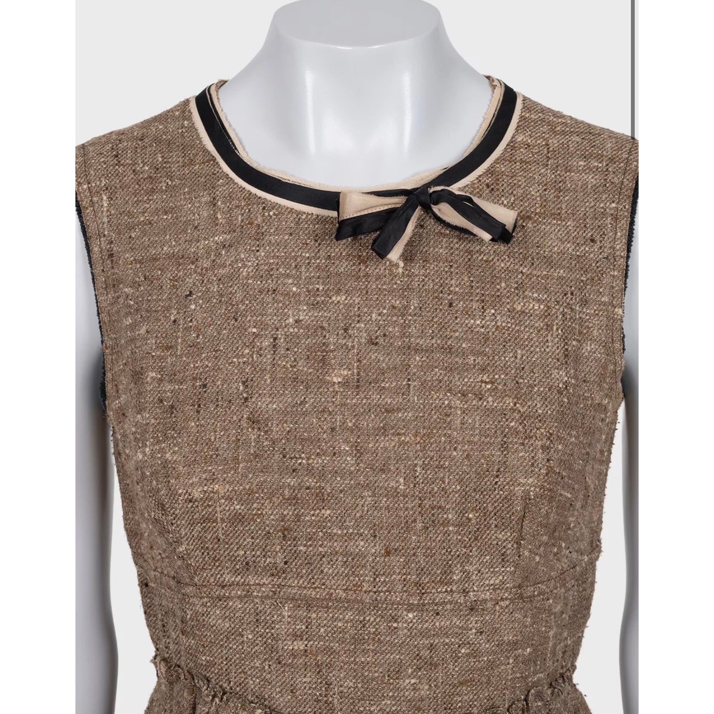 Elegant Prada Brown Silk Blend Dress & Jacket Set Sz.44 Pre-owned