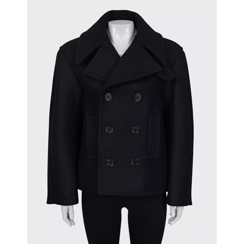 Saint Laurent Black Wool Coat Silk Lining - XL Pre-owned