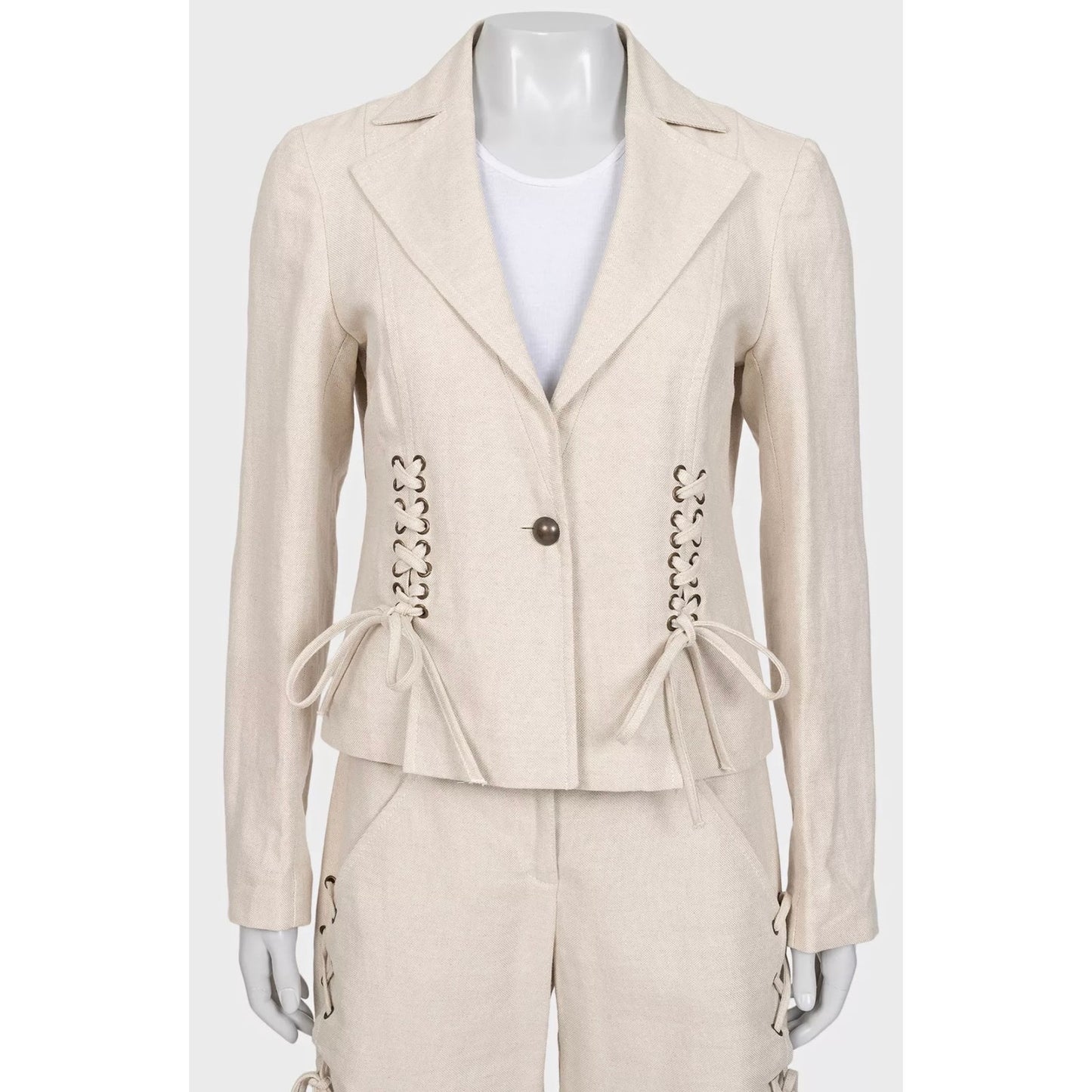 NWOT Valentino Roma Beige Cotton-Linen Shorts & Jacket Set Sz.40 Pre-owned