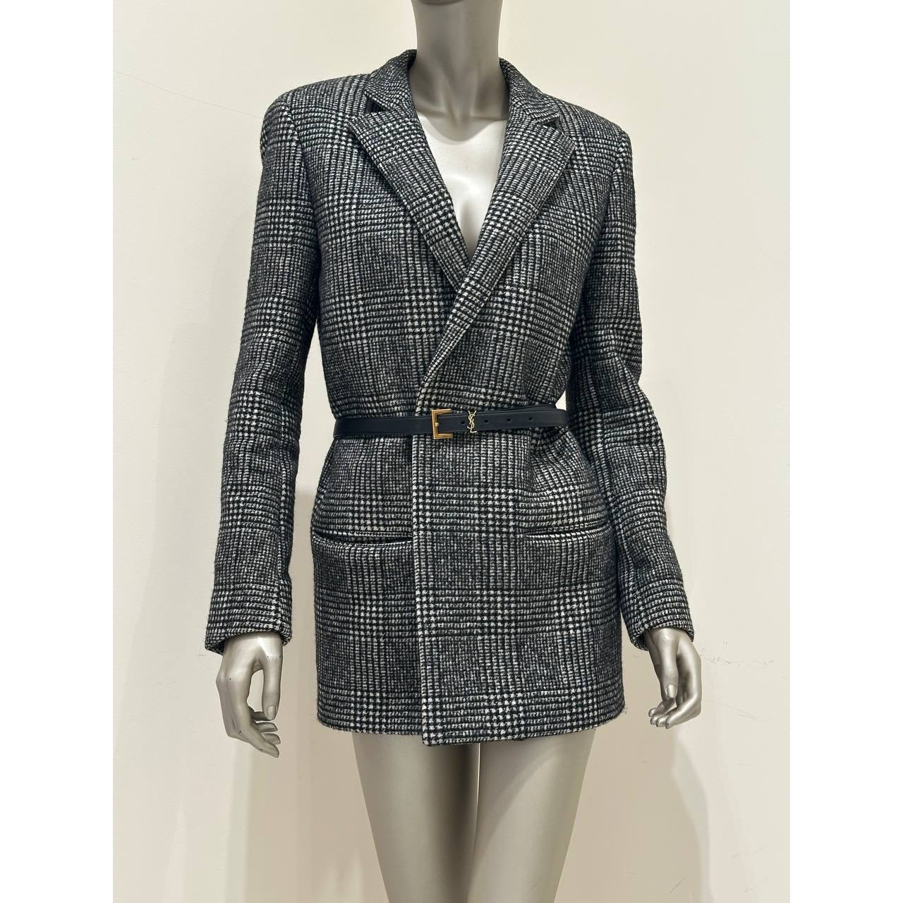 Saint Laurent Paris Plaid Wool Blazer Coat F40 Pre-owned