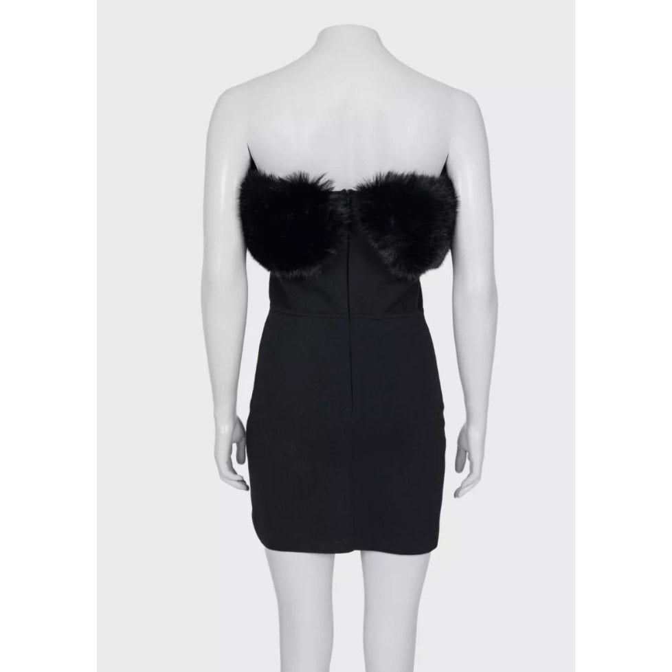 Saint Laurent Black Wool faux Fur-Trim Sleeveless Dress - Size M Pre-owned