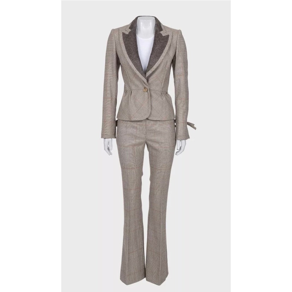 Gianfranco Ferre Chic Beige Wool Checked Suit - IT38/XS pre-owned