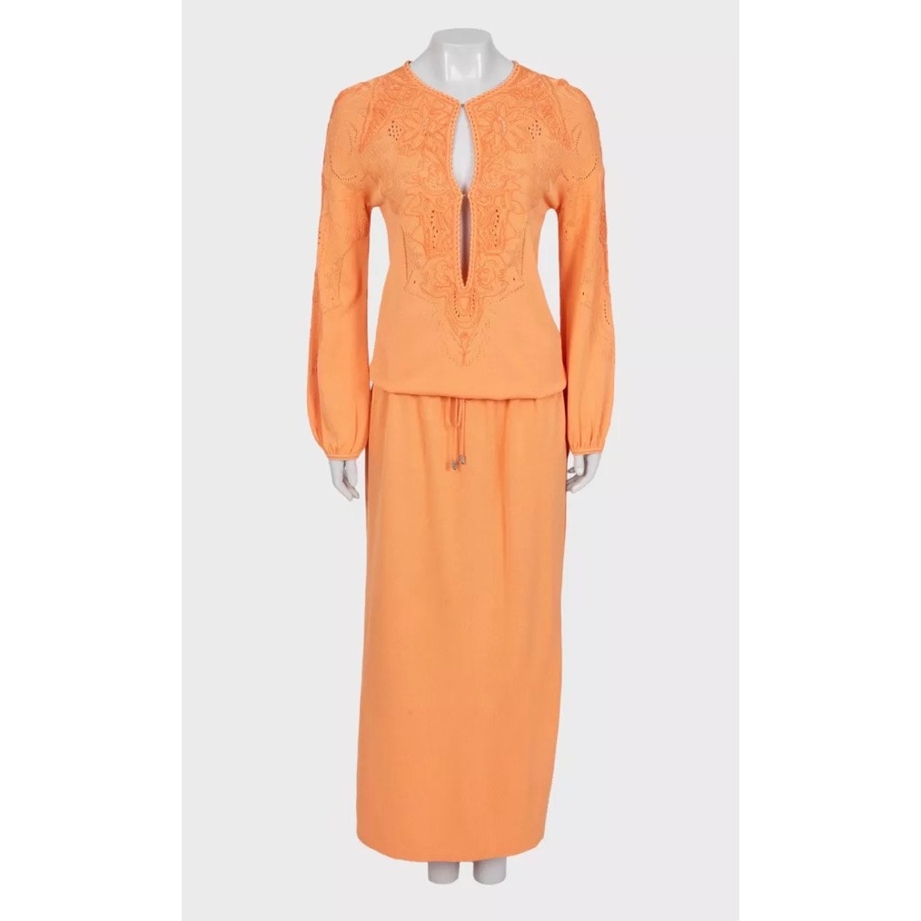 Roberto Cavalli Orange Perforated Maxi Dress EU 38/M Pre-owned