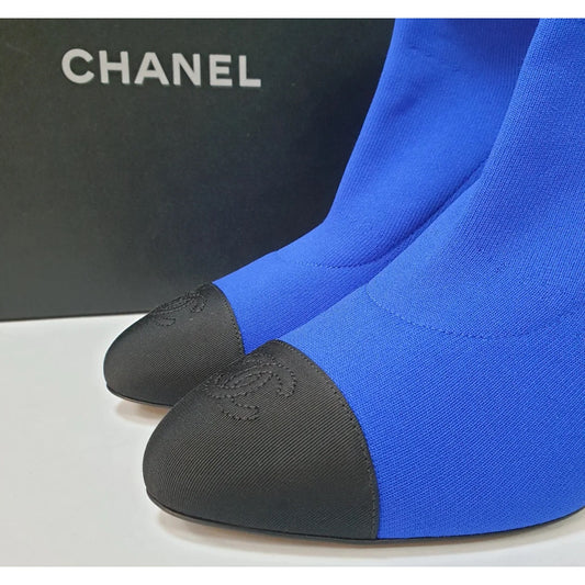 NWOB CHANEL 2019 Cobalt Blue Sock Booties Sz.41 Pre-owned