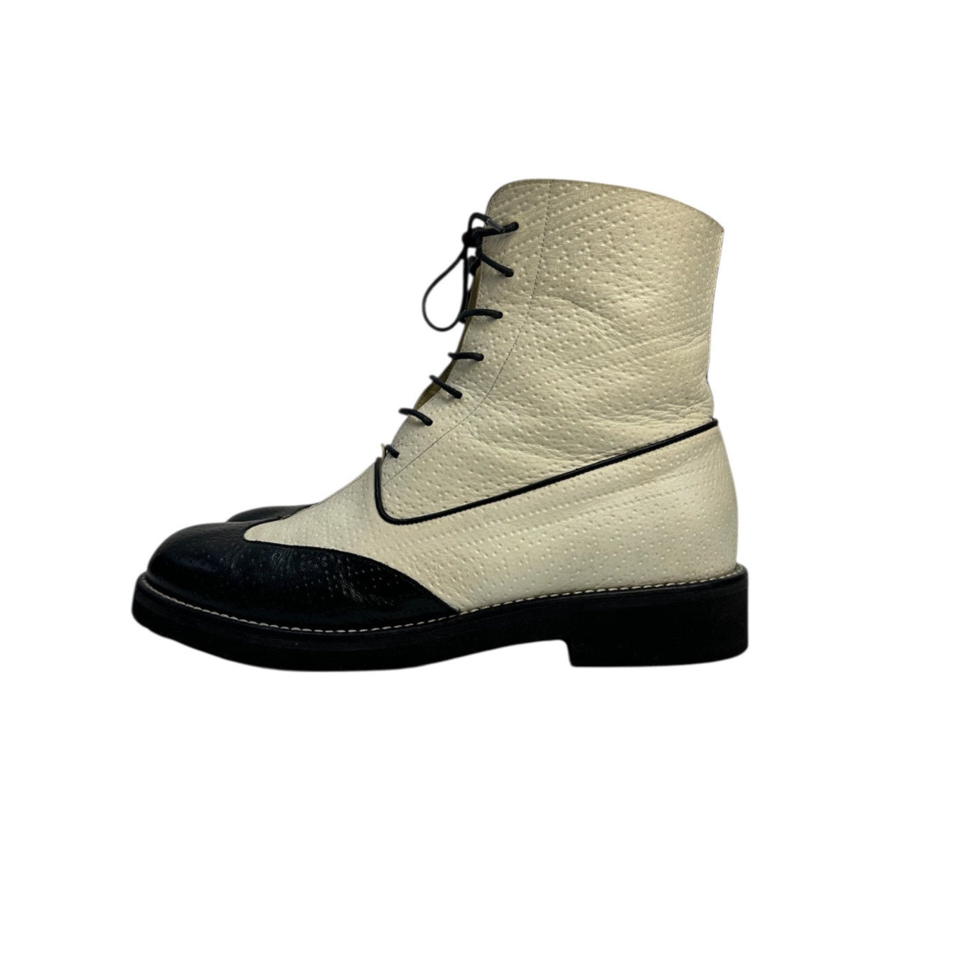 Authentic Chanel Black & Beige Combat Boots - Size 40 Pre-owned