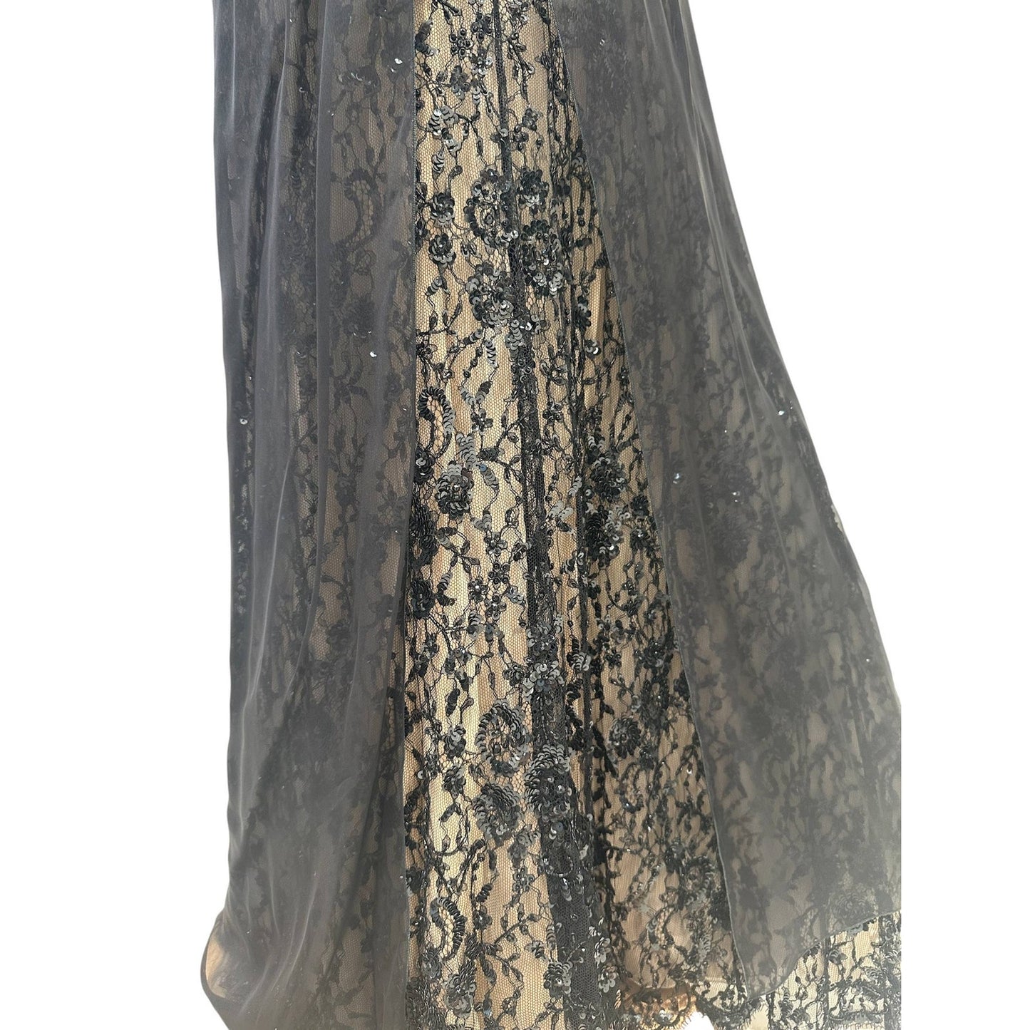 Valentino Black Lace & Silk Draped Evening Gown Sz.6 Pre-owned