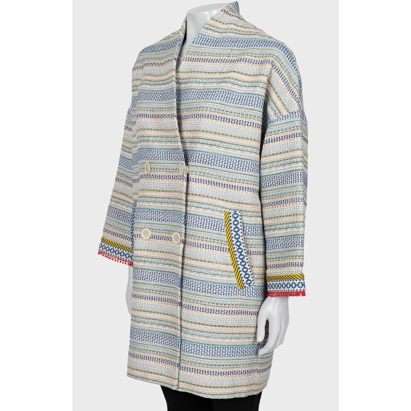 Max Mara Weekend Striped Double-Breasted Coat - Size S pre-owned